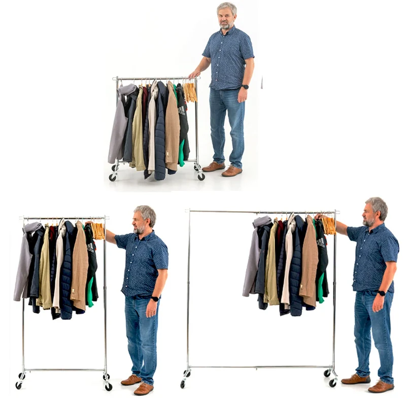 Tatkraft Urban – Portant à vêtements solide, capacité 60 kg, extensible 93–140 cm, hauteur réglable 114–175 cm, sur roulettes, chromé
