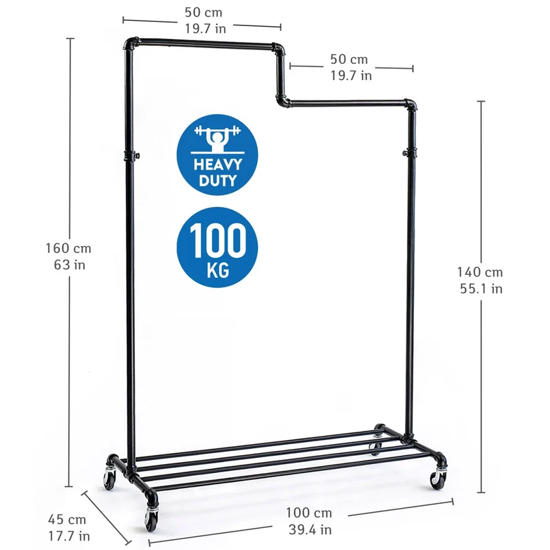 Tatkraft Tube - Portant à Vêtements Robuste avec Porte-Chaussures, 2 Niveaux pour une Habits sur Roulettes pour un Deplacement Facile, Jusqu'à 100 kg