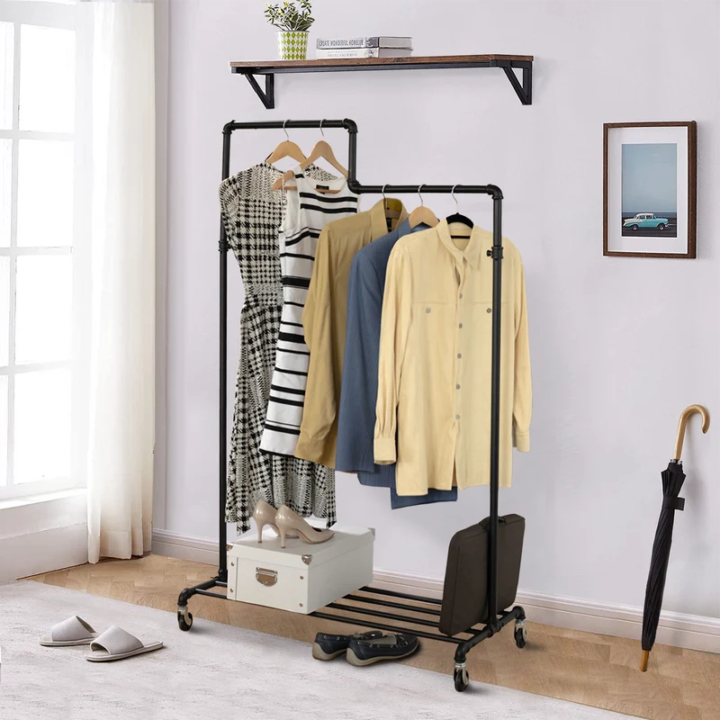 Tatkraft Tube - Portant à Vêtements Robuste avec Porte-Chaussures, 2 Niveaux pour une Habits sur Roulettes pour un Deplacement Facile, Jusqu'à 100 kg