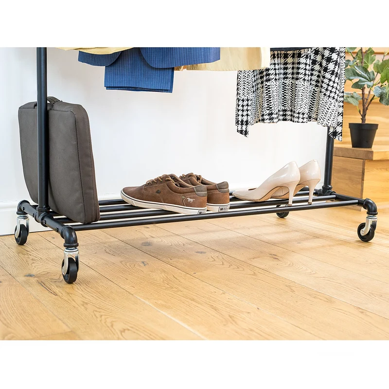 Tatkraft Tube - Portant à Vêtements Robuste avec Porte-Chaussures, 2 Niveaux pour une Habits sur Roulettes pour un Deplacement Facile, Jusqu'à 100 kg
