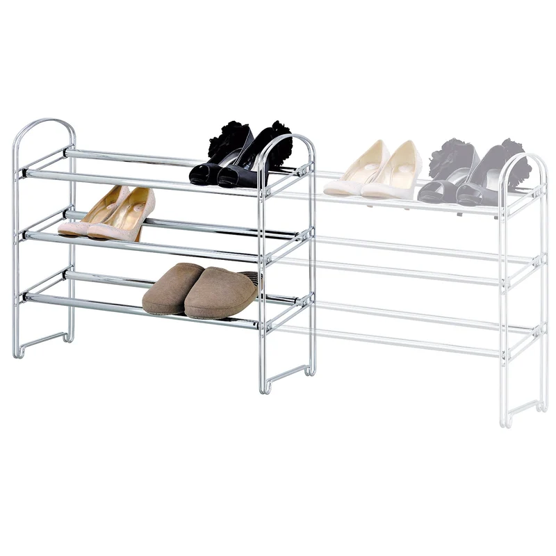 Tatkraft Maestro - Etagère à Chaussures en Acier Chromé 3 Etages, Porte-Chaussures Extensible, Meuble à Chaussures Réglable