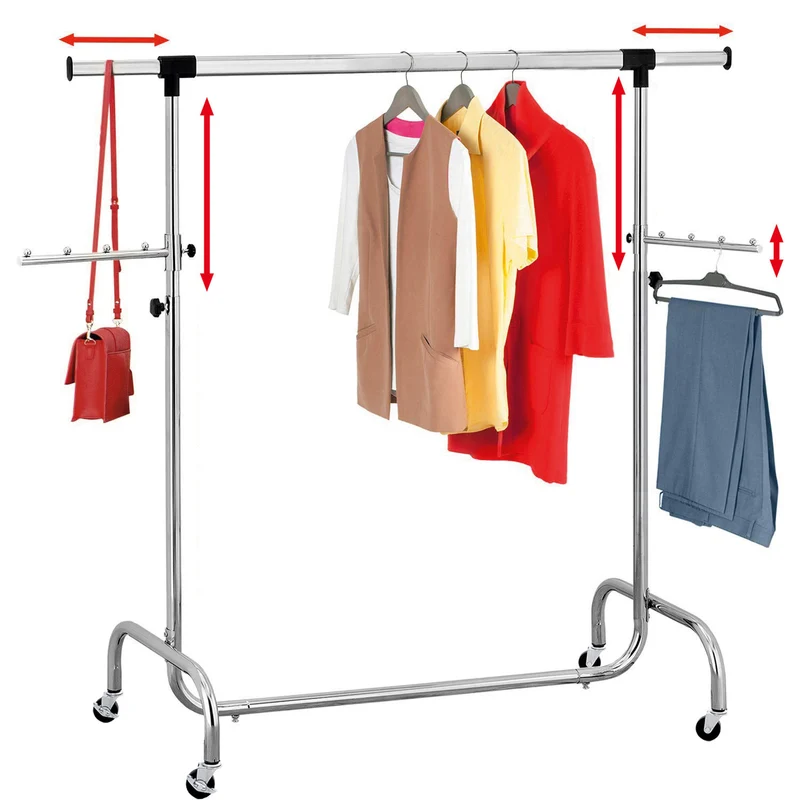 Tatkraft Falcon – Portant à vêtements solide sur roulettes, largeur et hauteur réglables, capacité 80 kg, jusqu’à 45 cintres, acier chromé