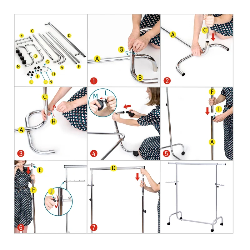 Tatkraft Falcon – Portant à vêtements solide sur roulettes, largeur et hauteur réglables, capacité 80 kg, jusqu’à 45 cintres, acier chromé