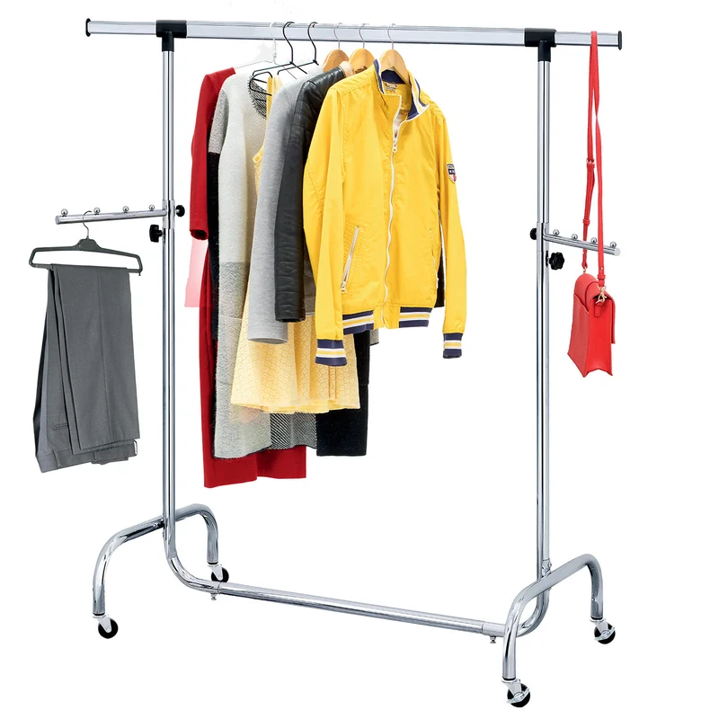 Tatkraft Falcon – Portant à vêtements solide sur roulettes, largeur et hauteur réglables, capacité 80 kg, jusqu’à 45 cintres, acier chromé