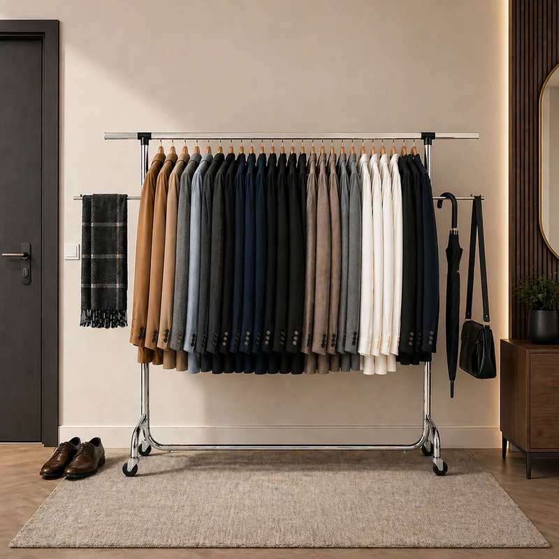 Tatkraft Falcon – Portant à vêtements solide sur roulettes, largeur et hauteur réglables, capacité 80 kg, jusqu’à 45 cintres, acier chromé