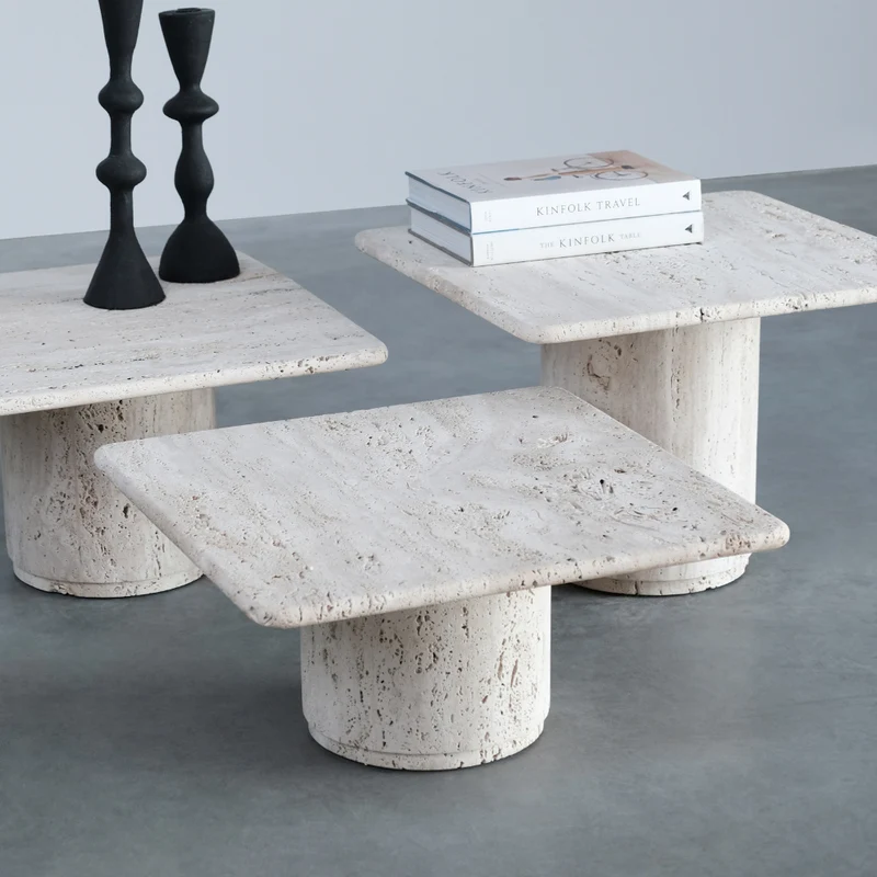 Table basse carrée - Lyon - Mid - Travertin Blanc