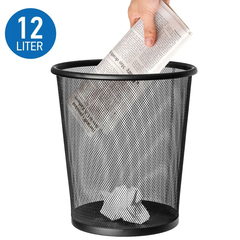 art moon Mesh - Lot de 2 Poubelles à Papier 12L, Poubelle de Bureau en Métal Tressé, Corbeille à Papier Design Moderne, Anticorrosion, Noir