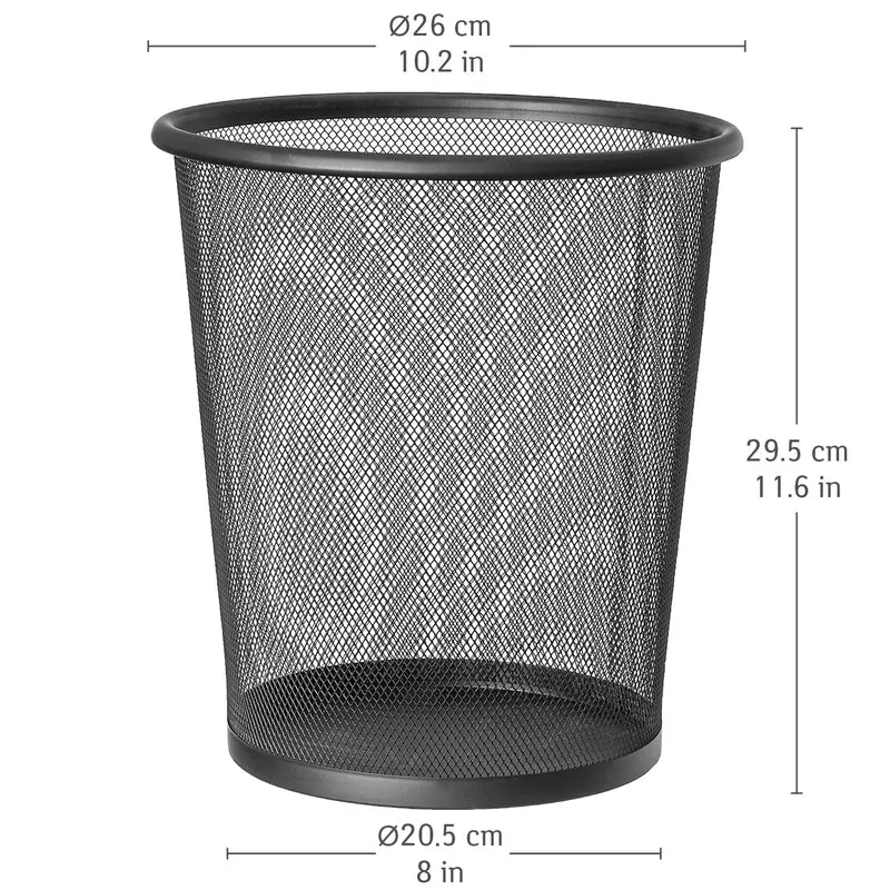 art moon Mesh - Lot de 2 Poubelles à Papier 12L, Poubelle de Bureau en Métal Tressé, Corbeille à Papier Design Moderne, Anticorrosion, Noir