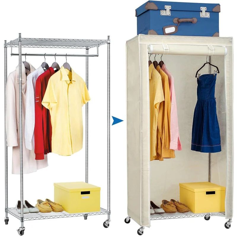 art moon Buffalo - Penderie Tissu, Armoire Tissu, Portant Vêtement Solide, avec Housse en Tissu, avec Roulettes, avec Range-Chaussures, Crème
