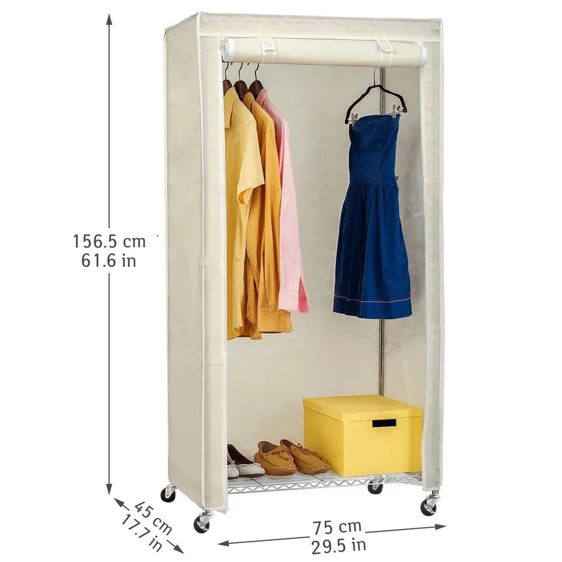 art moon Buffalo - Penderie Tissu, Armoire Tissu, Portant Vêtement Solide, avec Housse en Tissu, avec Roulettes, avec Range-Chaussures, Crème