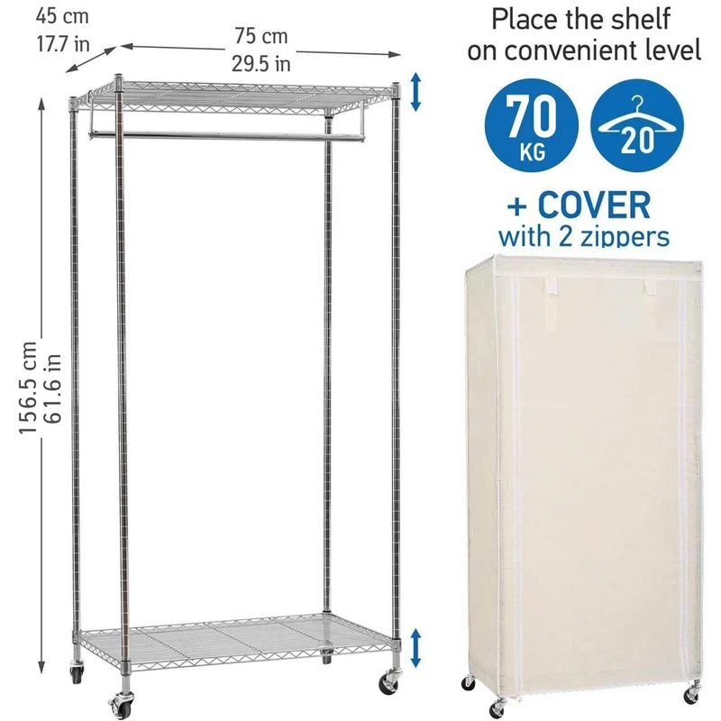 art moon Buffalo - Penderie Tissu, Armoire Tissu, Portant Vêtement Solide, avec Housse en Tissu, avec Roulettes, avec Range-Chaussures, Crème
