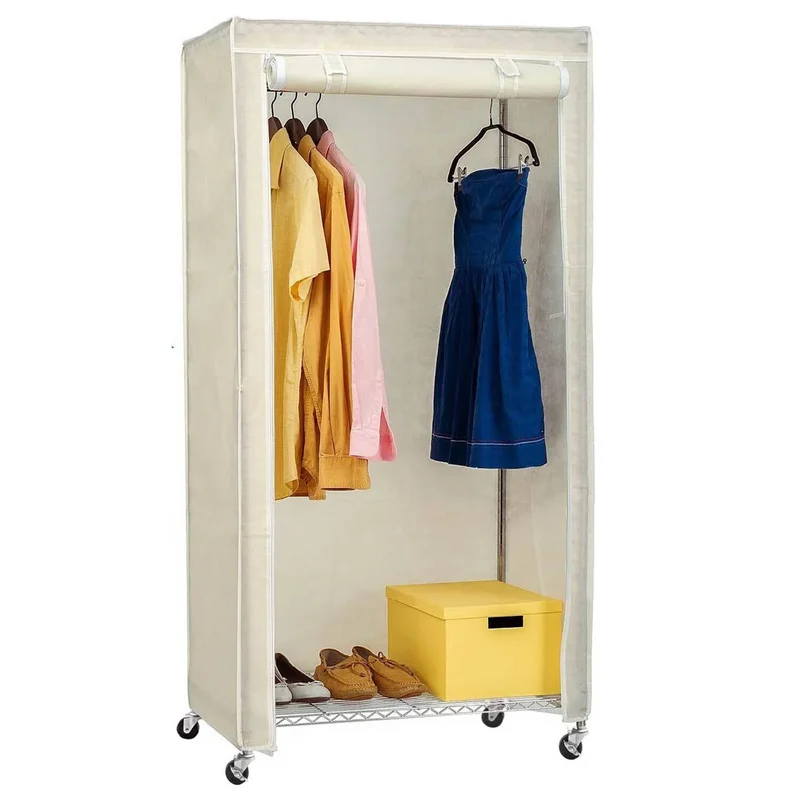 art moon Buffalo - Penderie Tissu, Armoire Tissu, Portant Vêtement Solide, avec Housse en Tissu, avec Roulettes, avec Range-Chaussures, Crème