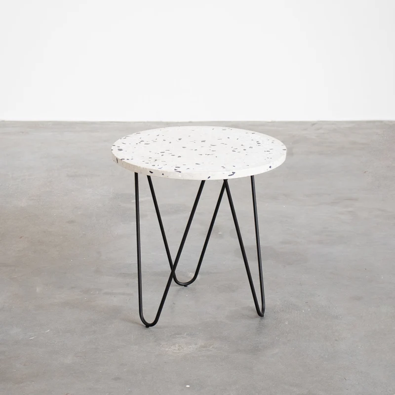 Table d'Appoint Kay - Terrazzo Blanc/Noir - 40x40x40cm