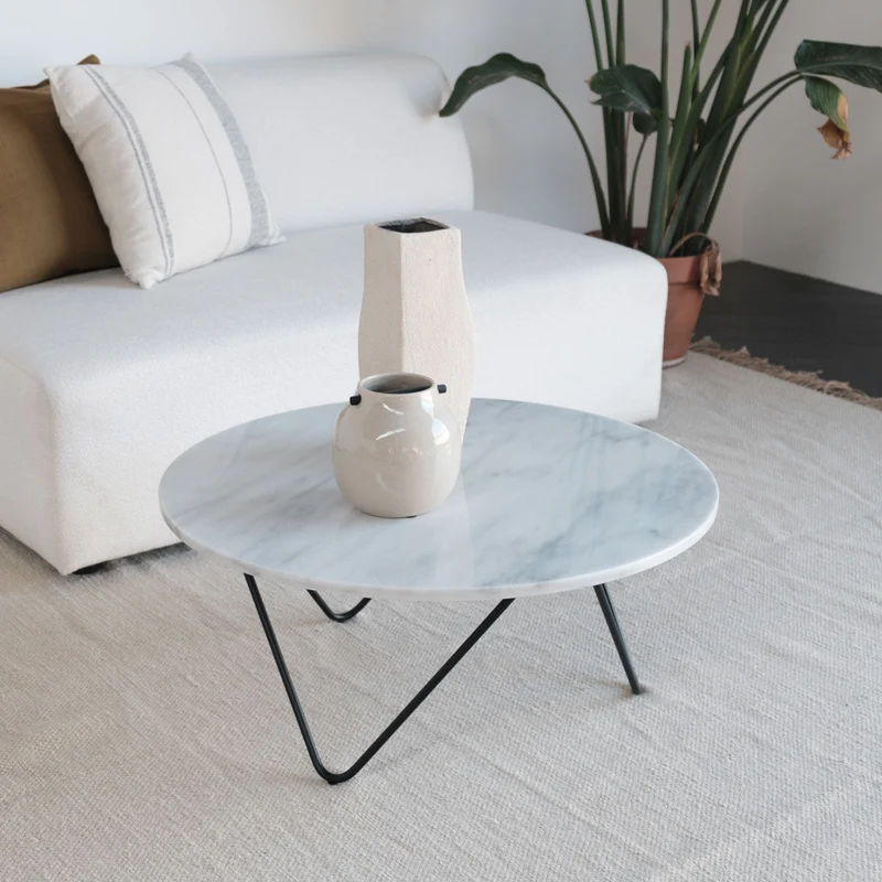Table Basse - Kay - Marbre Blanc - 80x80x35cm