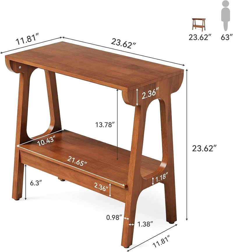 Table d'appoint en bois massif à 2 niveaux Table de chevet élancée en bois d'hévéa pour salon, chambre ou entrée