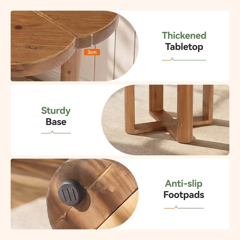 Table de salle à manger ronde en bois massif 80 cm pour 2 à 4 personnes, Style maison de campagne, avec motif floral sculpté