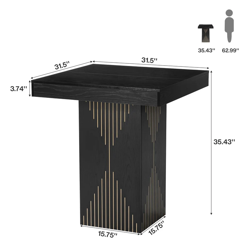 Tribesigns Table haute carrée (80 cm) avec pied central pour la maison, la cuisine, le bar ou comme petit comptoir d'intérieur