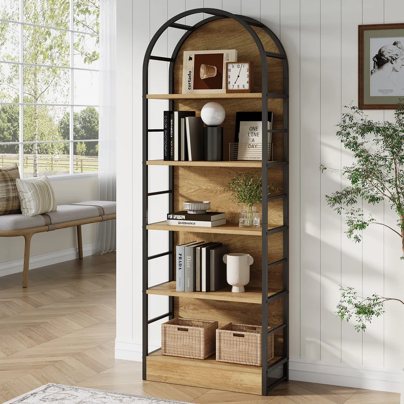 Tribesigns Bibliothèque 180 cm de haut, Étagère industrielle à 5 niveaux au design incurvé