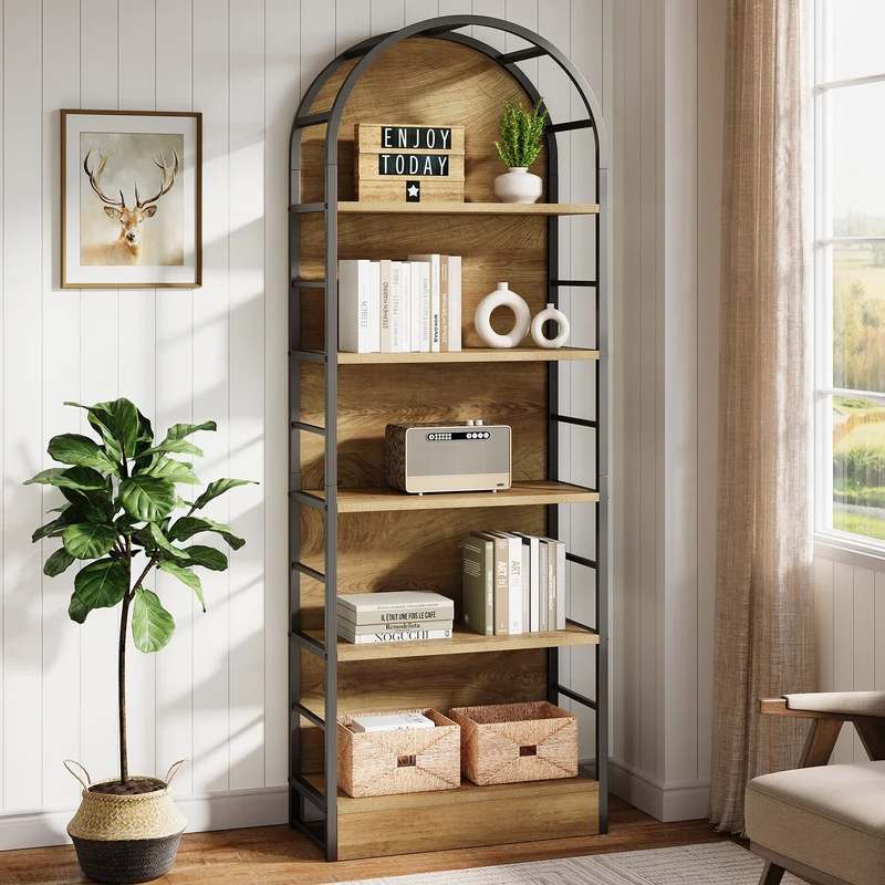 Tribesigns Bibliothèque 180 cm de haut, Étagère industrielle à 5 niveaux au design incurvé