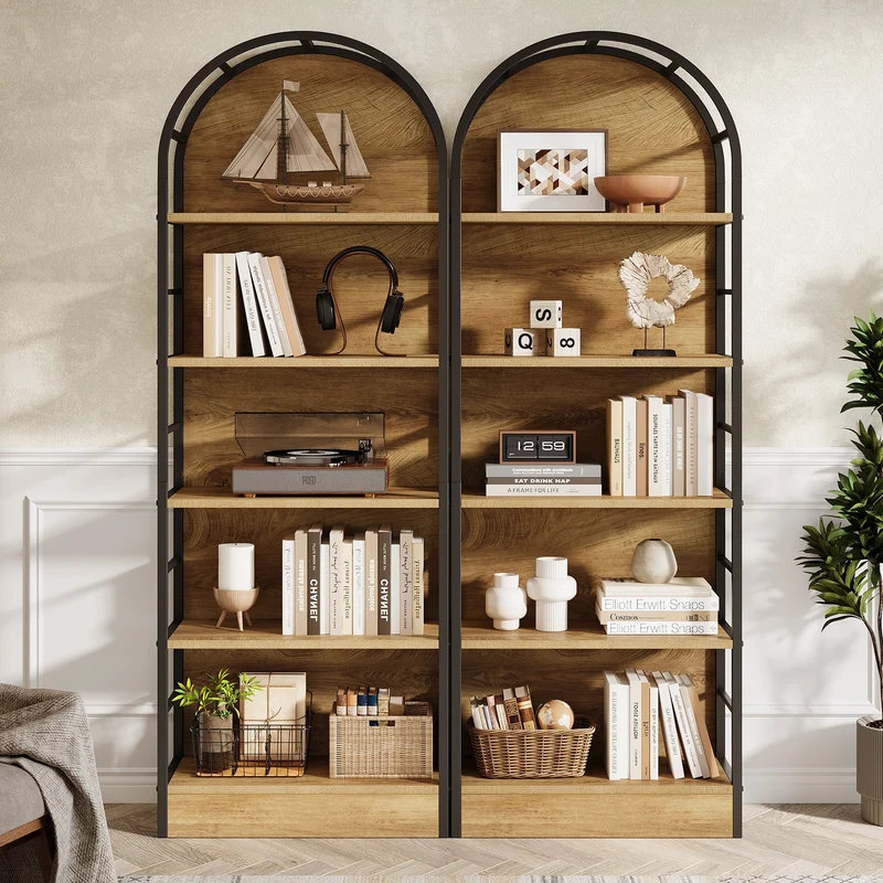 Tribesigns Bibliothèque 180 cm de haut, Étagère industrielle à 5 niveaux au design incurvé