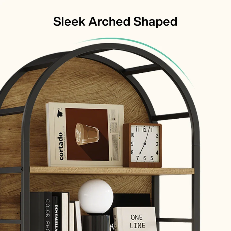 Tribesigns Bibliothèque 180 cm de haut, Étagère industrielle à 5 niveaux au design incurvé