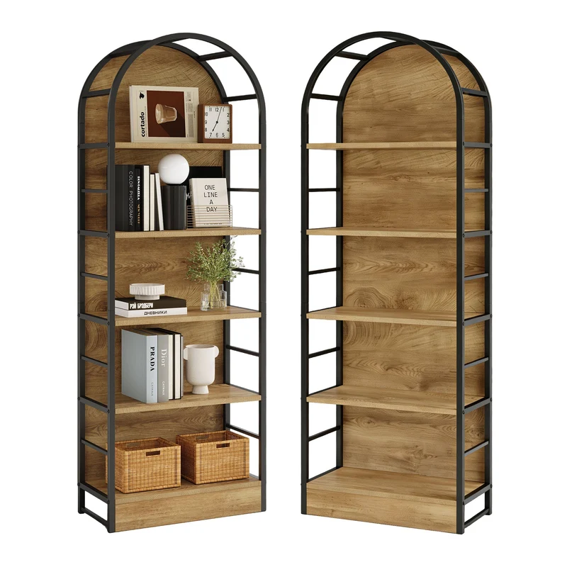 Tribesigns Bibliothèque 180 cm de haut, Étagère industrielle à 5 niveaux au design incurvé