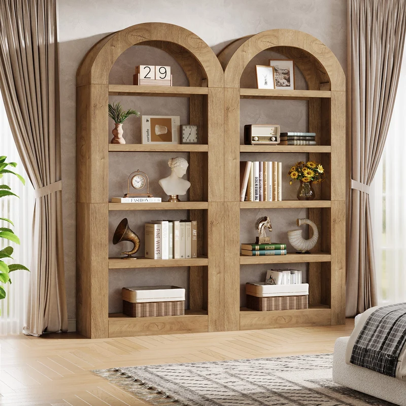 Tribesigns Bibliothèque arquée hauteur 180 cm, Étagère ouverte sur pied à 5 niveaux avec espace de rangement