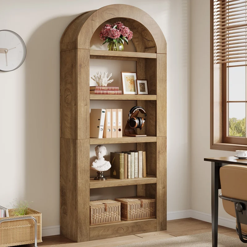 Tribesigns Bibliothèque arquée hauteur 180 cm, Étagère ouverte sur pied à 5 niveaux avec espace de rangement