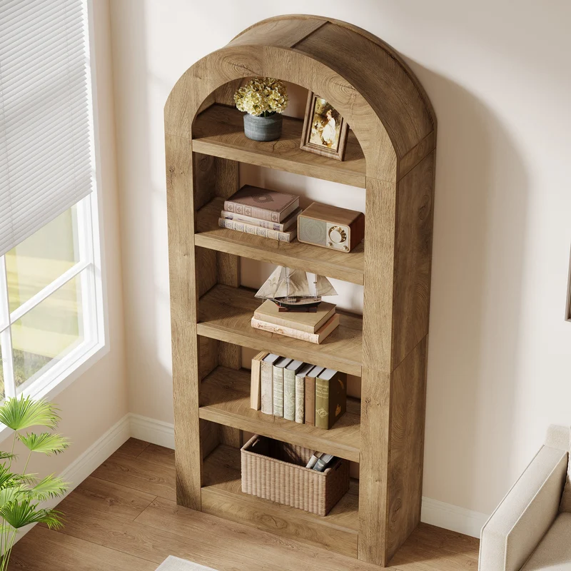Tribesigns Bibliothèque arquée hauteur 180 cm, Étagère ouverte sur pied à 5 niveaux avec espace de rangement