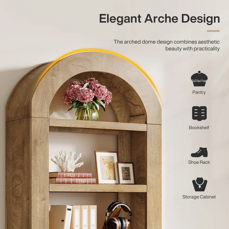 Tribesigns Bibliothèque arquée hauteur 180 cm, Étagère ouverte sur pied à 5 niveaux avec espace de rangement