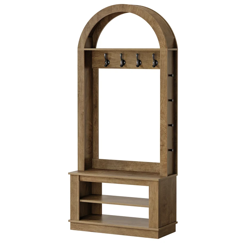 Tribesigns Meuble d'entrée avec banc porte-chaussures et 12 patères (80 x 35 x 180 cm) Design style maison de campagne avec finition texturée