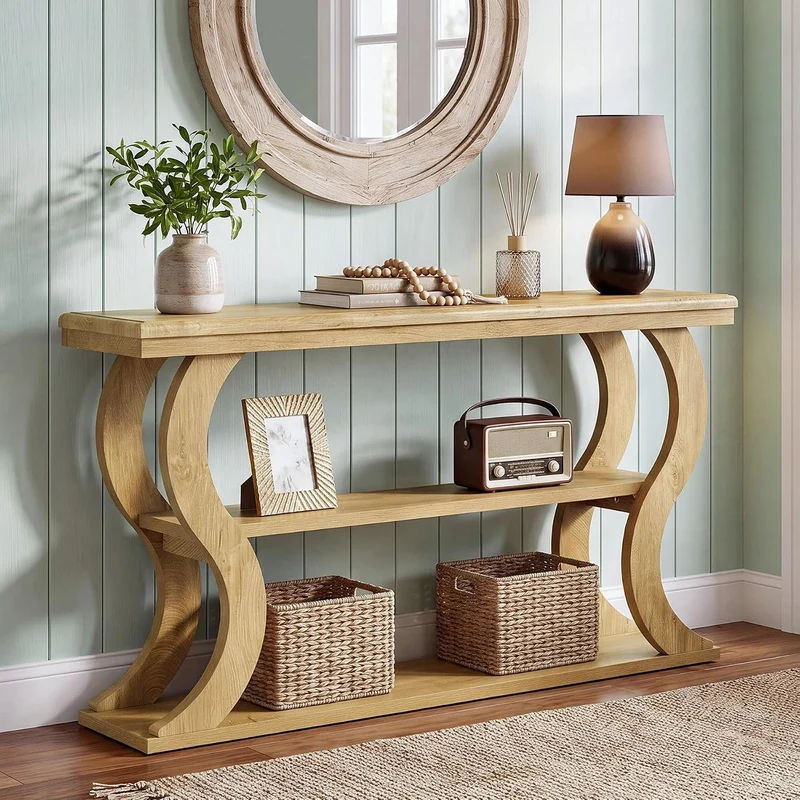 Tribesigns Table console 140 cm, 3 étagères, modèle étroit pour derrière le canapé, Style champêtre moderne, idéale pour le salon, le couloir et l'entrée