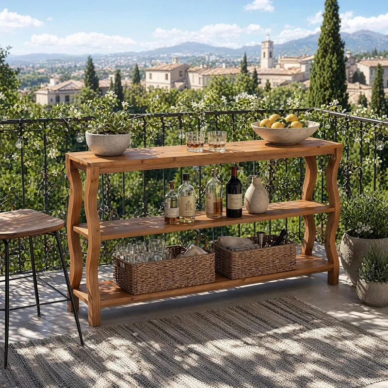 Console en bois massif à 3 niveaux avec étagères ouvertes, Table d'entrée Table de canapé ou table d'appoint de 160 cm pour couloir, salon ou derrière le canapé