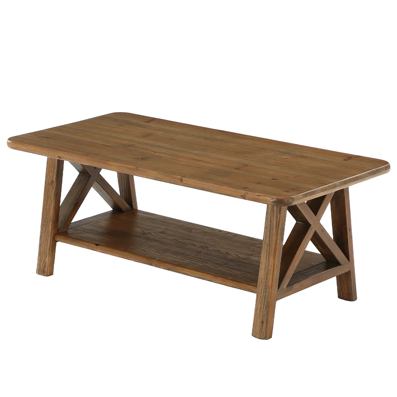 Tribesigns Table basse en bois massif style ferme, Table centrale rectangulaire de 120 cm avec étagère pour salon, appartement ou maison