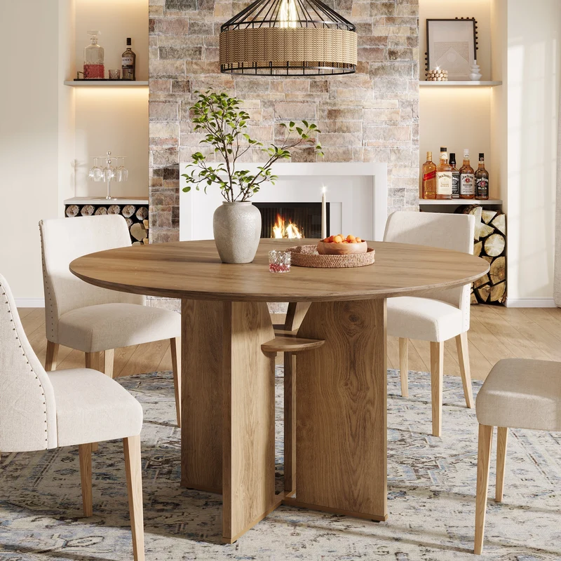 Tribesigns Table de salle à manger ronde de 100 cm, Table de cuisine pour 2 à 4 personnes avec étagère et piètement en X