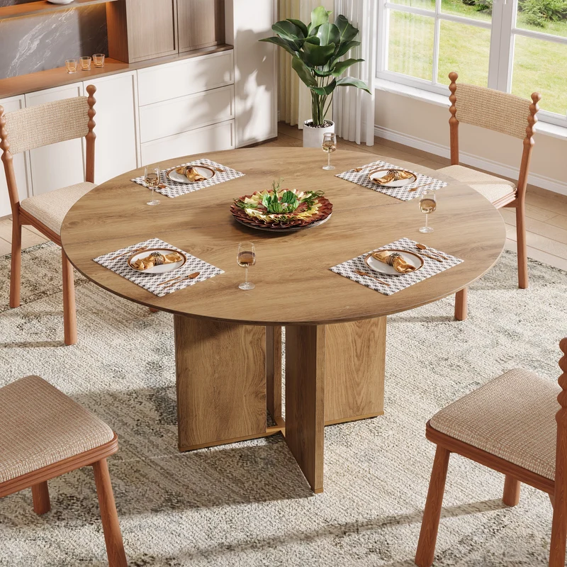 Tribesigns Table de salle à manger ronde de 100 cm, Table de cuisine pour 2 à 4 personnes avec étagère et piètement en X