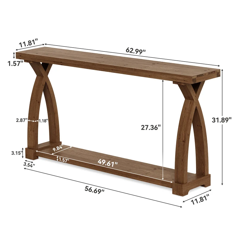 Tribesigns Console en bois massif de 160 x 30 cm avec étagère de rangement à 2 niveaux, Table d'appoint étroite à placer derrière le canapé