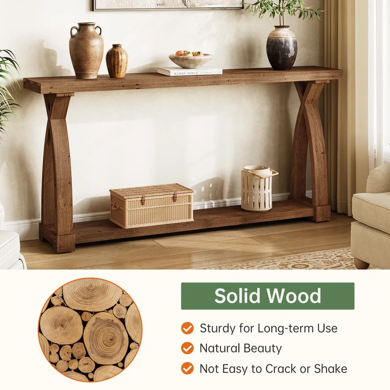 Tribesigns Console en bois massif de 160 x 30 cm avec étagère de rangement à 2 niveaux, Table d'appoint étroite à placer derrière le canapé