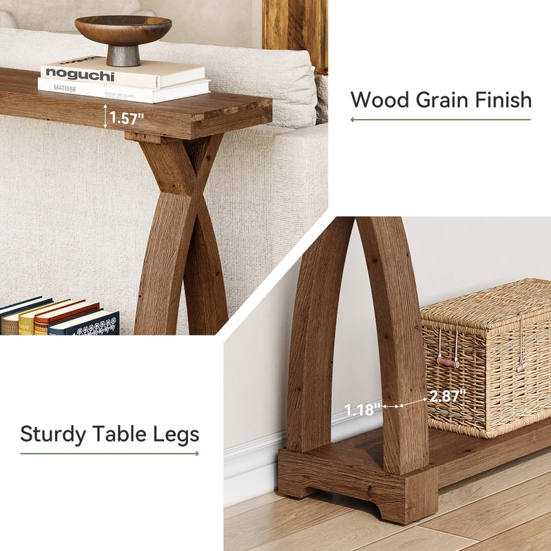 Tribesigns Console en bois massif de 160 x 30 cm avec étagère de rangement à 2 niveaux, Table d'appoint étroite à placer derrière le canapé