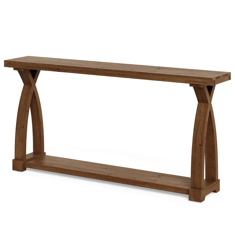 Tribesigns Console en bois massif de 160 x 30 cm avec étagère de rangement à 2 niveaux, Table d'appoint étroite à placer derrière le canapé