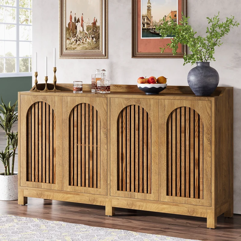 Tribesigns Buffet 145 cm, Meuble de rangement avec portes et étagères réglables