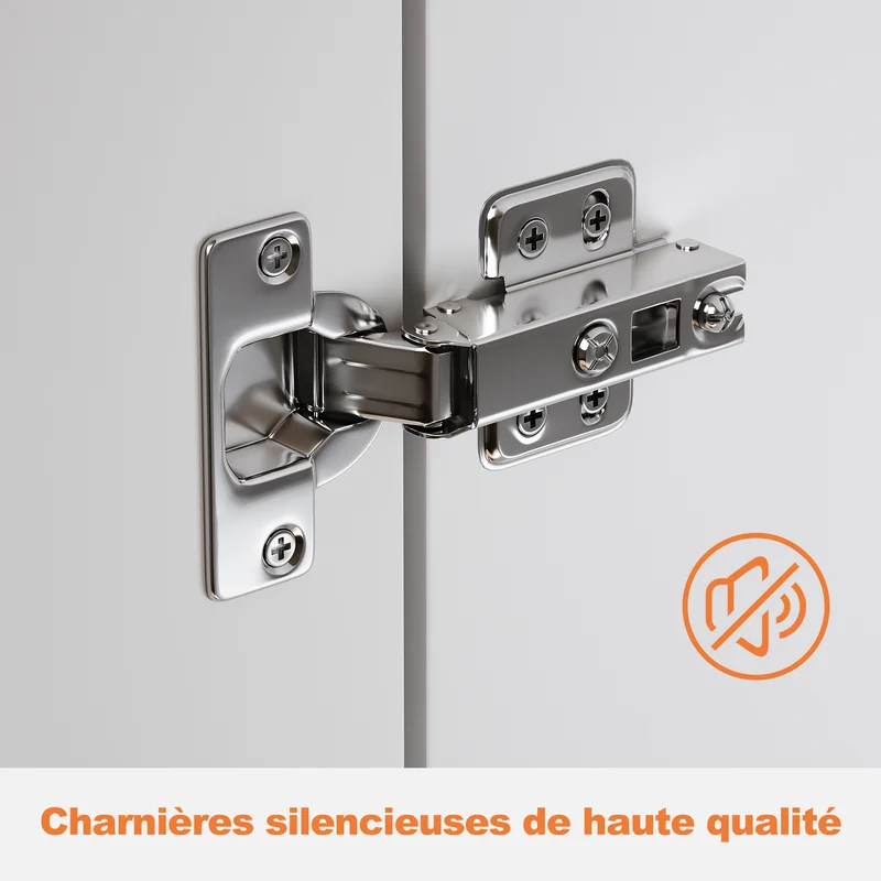 Armoire moderne 2 portes avec beaucoup d'espace de rangement, armoire polyvalente à portes battantes en blanc avec porte miroir, 76 x 47x 180cm