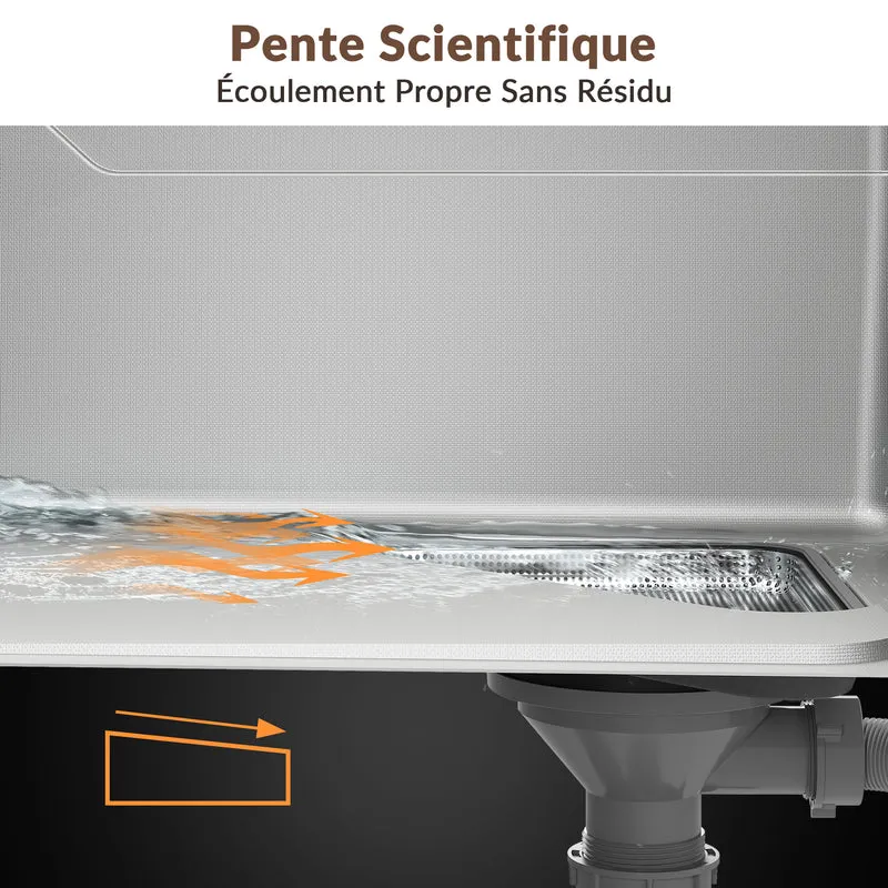 Évier de cuisine en acier inoxydable 304 SUS à 1 cuve, évier encastrable à une cuve avec panier à déchets triangulaire, Noir, 70×48cm