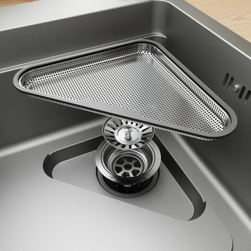 Évier de cuisine en acier inoxydable 304 SUS à 1 cuve, évier encastrable à une cuve avec égouttoir, crépine triangulaire, Argent, 70 × 48 cm