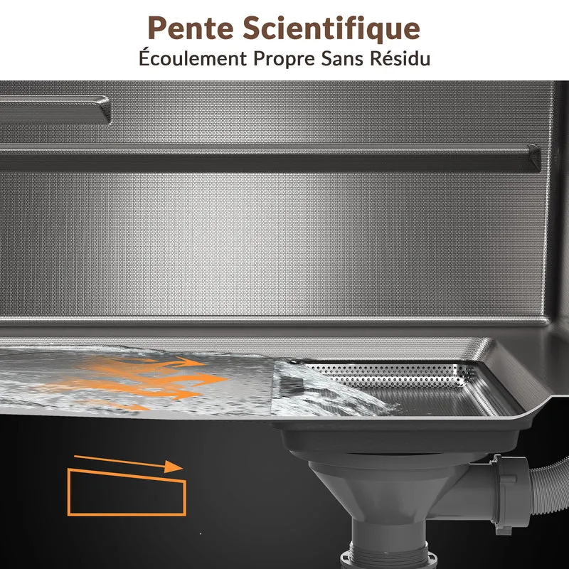 Évier de cuisine en acier inoxydable 304 SUS à 1 cuve, évier encastrable à cuve unique avec panier à déchets rectangulaire côté étroit, Noir, 70 × 44 cm