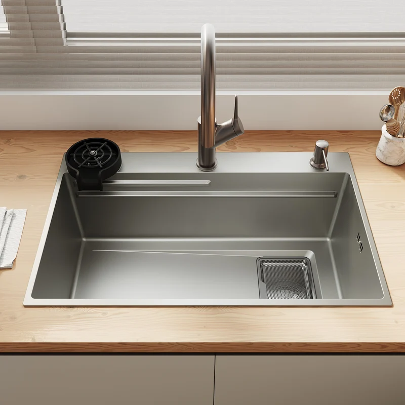 Évier de cuisine en acier inoxydable 304 SUS à 1 cuve, évier encastré à une cuve avec égouttoir, 70 × 45 cm