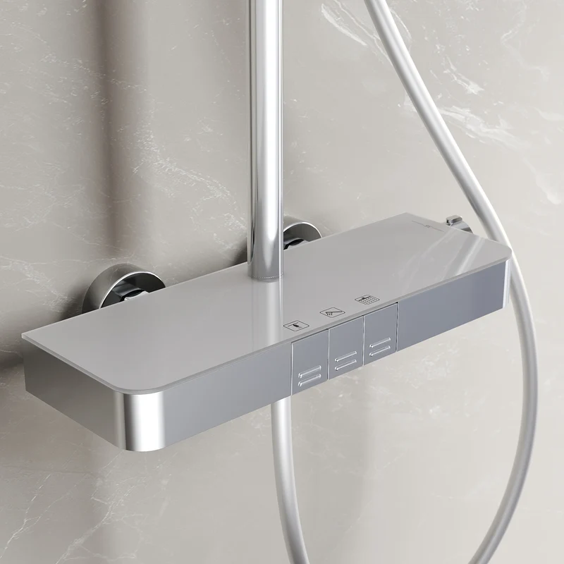SIRHONA Colonne de Douche Thermostatique, Laiton Chromé Colonne de Douche Tube Rond