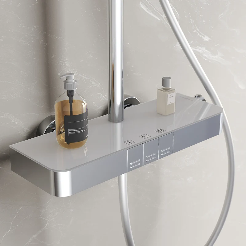 SIRHONA Colonne de Douche Thermostatique, Laiton Chromé Colonne de Douche Tube Rond