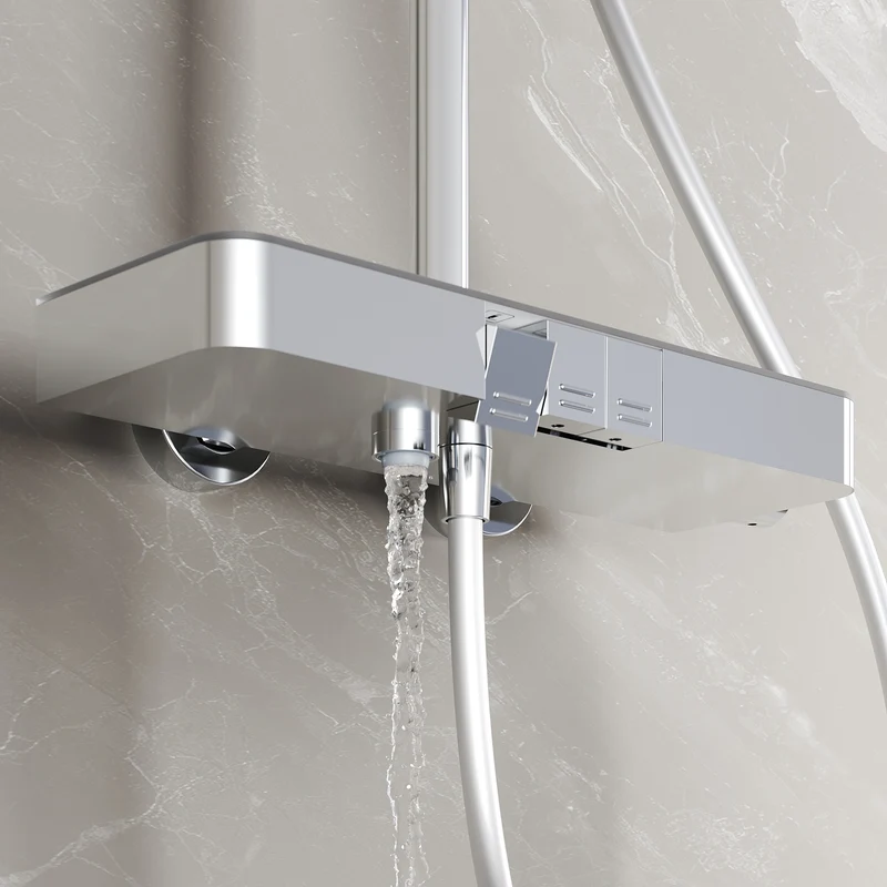 SIRHONA Colonne de Douche Thermostatique, Laiton Chromé Colonne de Douche Tube Rond