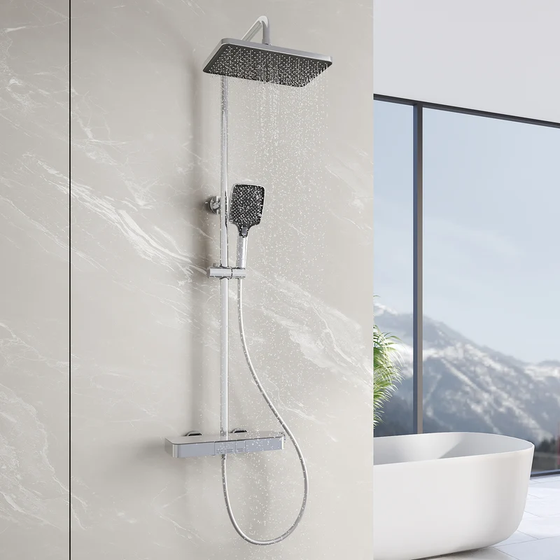 SIRHONA Colonne de Douche Thermostatique, Laiton Chromé Colonne de Douche Tube Rond